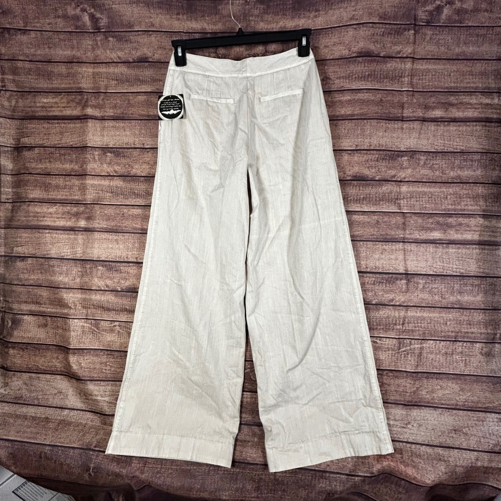 Free People Women Oatmeal Herringbone Wide Leg Pleated Trousers Pants Size 2 - Picture 7 of 12